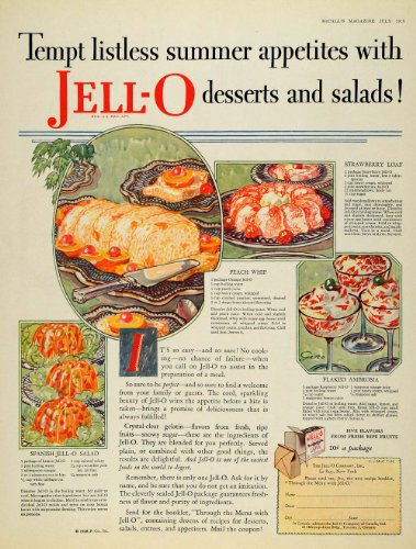 1928 Ad Jello Desserts Salads Recipes Flaked Ambrosia - Print Ad