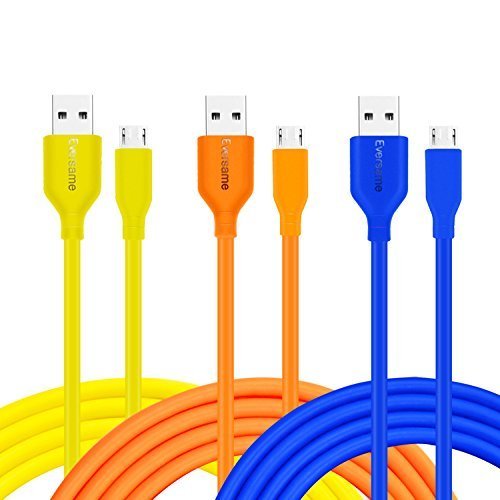 Micro USB Charger, Eversame [3-Pack] 1M 3Ft Plastic PVC USB2.0 A Male to Micro B Charger Cord For Android, Samsung Galaxy S6 Edge Plus/Note5, HTC One X/M9/M8, LG Volt/G3, and more (Orange Blue Yellow)