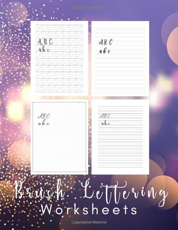 Brush Lettering Worksheets: 160 Sheets Calligraphy and Handlettering Paper Practice for Beginners - Modern 160 Sheet Pad with Slanted Angle, Dot Grid, ... and Handwriting Practice Lines Bokeh Glitter by Dove and Nickel Design Press