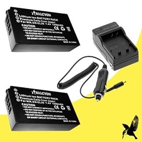 Two Halcyon 1200 mAH Lithium Ion Replacement Battery and Charger Kit for Nikon EN-EL20 and Nikon 1 J1, Nikon 1 J2