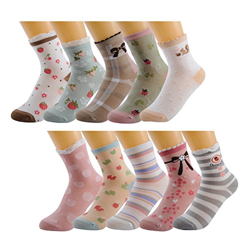 Deer Mum Girl's Assorted Designs Crew Socks(10 Pairs)