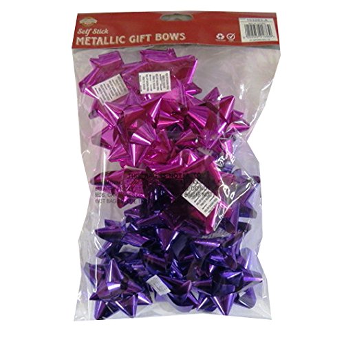 Christmas Metallic Gift Bows - Purple and Pink - Self Stick - Pack of 16