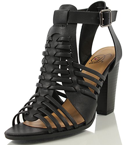 Delcious Women's Aliya Strappy Gladiator Open Toe Stacked Heel Sandal