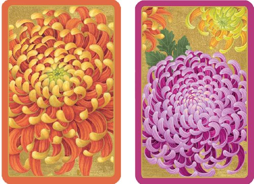 Entertaining with Caspari Double Deck of Bridge Playing Cards with Jumbo Typeface, Chrysanthemums, Set of 2