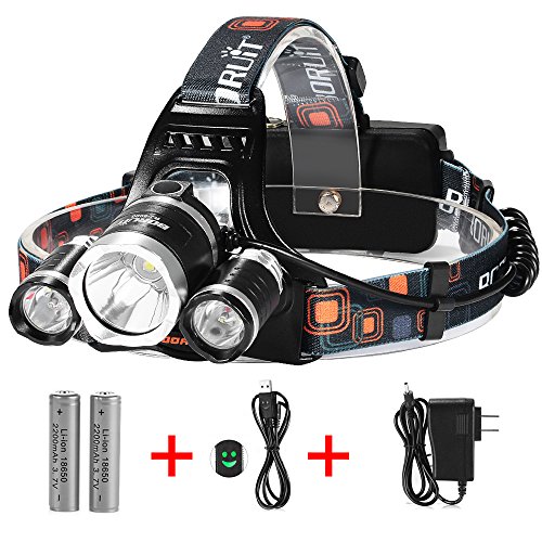 Super Bright 3 Beams 4 Modes Waterproof LED Headlamp with 2 Rechargeable 18650 Batteries,Wall Charger and USB Cable for Outdoor Sports - Image 3