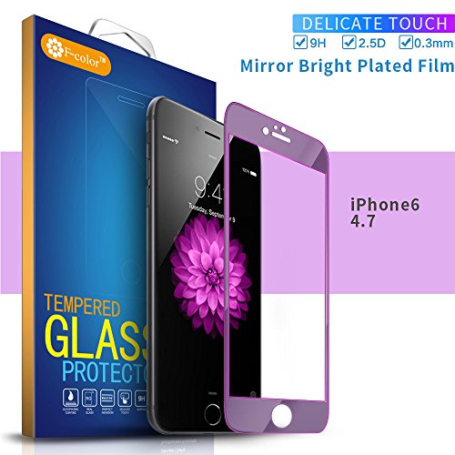 iPhone 6 Screen Protector, iPhone 6S Screen Protector, Electroplating Mirror Effect Film, Ballistic Tempered Glass Protector, F-color™ Maximum Screen Protection from Bump Drop Scrape 9H Purple