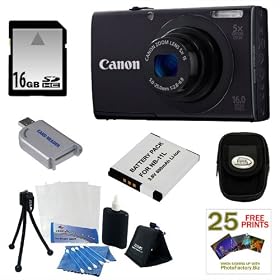 Canon PowerShot A3400 IS 16.0 MP Digital Camera in Black + 16GB Memory Card + USB Memory Card Reader + Replacement NB-11L Lithium-Ion Battery + Digital Camera Case + Accessory Kit