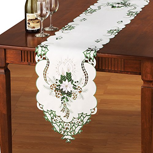 Scalloped Edge Christmas Floral Table Linens, Runner