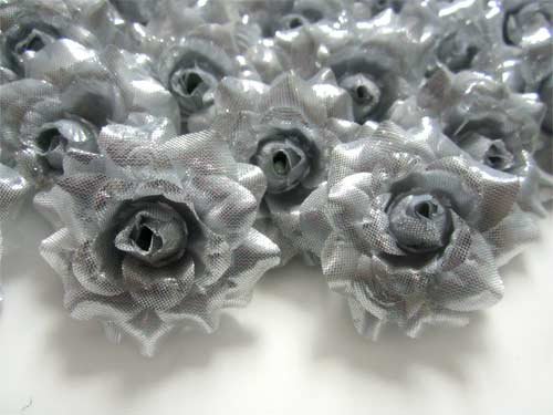 (24) Silk Silver Roses Flower Head - 1.75