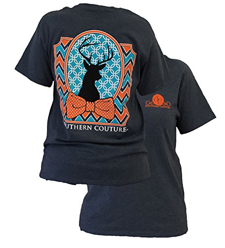 Southern Couture Women's Preppy Deer Head Short-Sleeve Tee Shirt