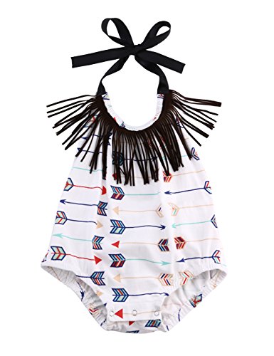 Baby Girls Halter Backless Full Arrows Print Tassels Bodysuit