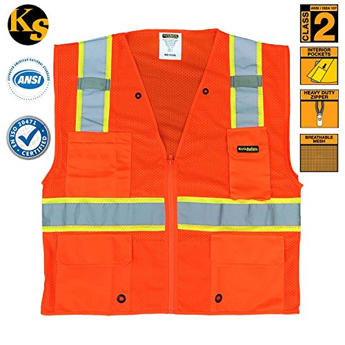 KwikSafety Class 2 High Visibility Ultra Cool Mesh Surveyor Safety Vest with Reflective Strips & Pockets, Construction, Motorcycle, Bike Safety, Public Safety, Security Guard Safety Equipment, Meets ANSI/SEA 107-2010 Class 2 Level 2, Orange, Size 4XL/5XL
