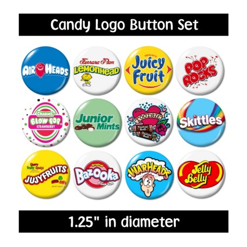 CANDY LOGO BUTTONS set#2 pins badges cute gifts jewelry supplies skittles pop rocks