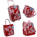 Set da viaggio per bambina, 5 pezzi: trolley, zaino, borsa ... Colore: rosa