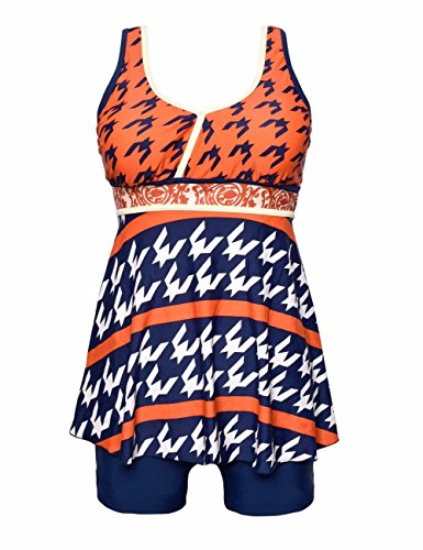 Hilor Women's Front Wrap Houndstooth Print Boy Leg Tankinis Swimdress Swimsuit