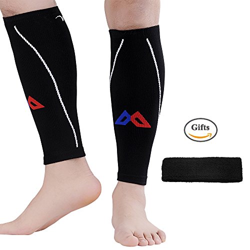Wsky Calf Compression Sleeve - Faster Recovery Muscular - 20-25 mmHg Leg Compression Socks Improves Circulation, Relieve Calf Pain - Best Men and Women Leg Sleeves for Running,Working,Travel - Black