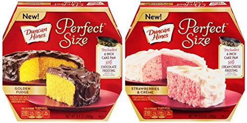Duncan Hines Perfect Size Cake 2-Pack Bundle- Featuring Golden Fudge & Strawberry & Creme Mixes