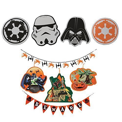 Disney Star Wars Party Supplies Halloween Decoration Kit and Confetti with Darth Vader Banner Boba Fett and Yoda Sign and Fighter Garland