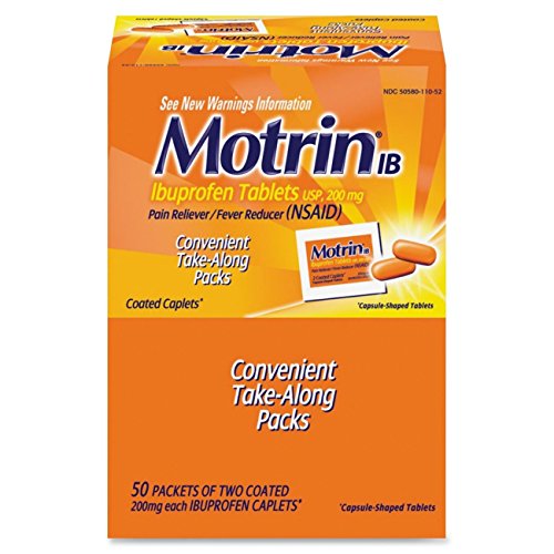 Motrin Ibuprofen Individually Wrapped Medication, 50 Doses of Two Tablets, 200mg 2 Boxes