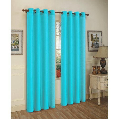 

2 Piece Solid Aqua Blue Faux Silk Grommet Curtain Panel 58 by 84 Inch