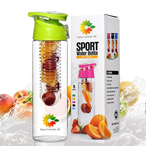 23 Oz Sport Water Bottle With Fruit Infuser And Carrying Handle,With Locking Flip Top Lid And Carrying Handle - BPA FREE - Made With Tritan Copolyester-- (Many Color Option)