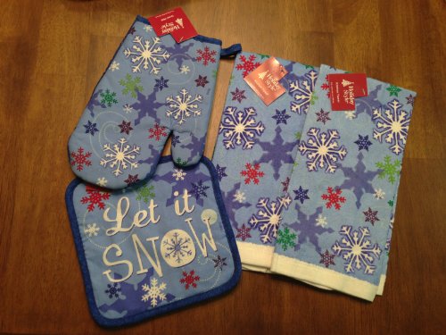 Algopix Similar Product 4 - Let It Snow Snowflake Kitchen Towel Set