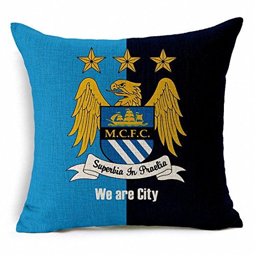 E-sunshine® Thick Cotton Blend Linen Square Throw Pillow Cover Decorative Cushion Case Pillow Case 18 X 18 Inches / 45 X 45 cm, New Football Club Badge (Manchester City)