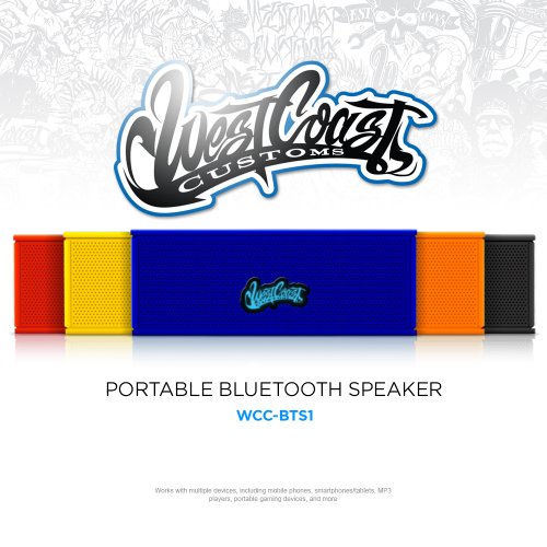 

West Coast Customs Portable Wireless Bluetooth Speaker. Bulit in speakerphone and 8 Hour Battery.