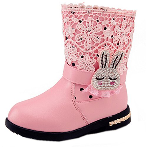 DADAWEN Girl's Cartoon Rabbit Leather Fur Boots (Toddler/Little Kid/Big Kid)