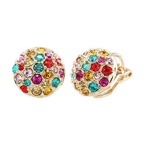 FM42 Pave Sparkling Multi Color Crystal Dome Round Disk Clip On Earrings E267