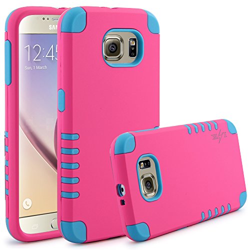 S6 Case, LK [Combo Armor] Hard PC Cover with Soft Silicone Case Hybrid Defender Shockproof Protective Case for Samsung Galaxy S6 [Hot Pink / Blue]