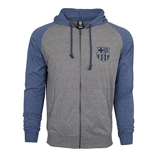 Fc Barcelona Hoodie Fz Summer Light Zip up Jacket Grey Adults (L)