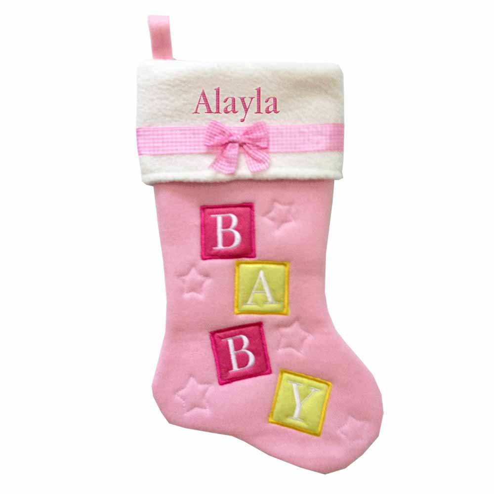 

Alayla Embroidered Baby Girl Blocks Name Christmas Stocking