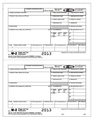 

Laser W-2 Employee Federal Copy B Form
