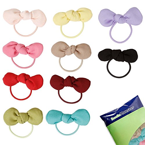 BMC Cute Little 10pc Multicolored Crepe Chiffon Mini Baby Bow Elastic Hair Ties