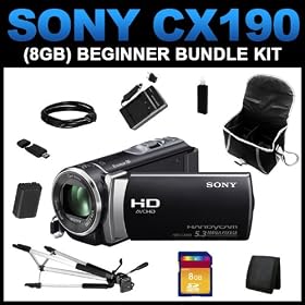 Sony HDR-CX190 High Definition Handycam 5.3 MP Camcorder with 25x Optical Zoom (Black) (8GB Beginner Bundle Kit) includes Charger, Battery, 8GB SD Memory, Carrying Case, Full Size Tripod, HDMI Cable, Card Reader, Card Wallet, Cleaning Kit - (HDRCX190/B)