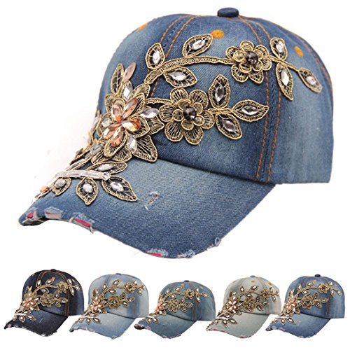 Wensltd 2015 New Vogue Women Embossing Flower Baseball Cap Summer Lady Jeans Hats