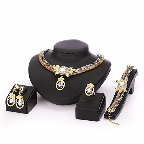 5PCs Chain & Oval Shape Beads Style Women Jewelry Set Gold Plated Party Show