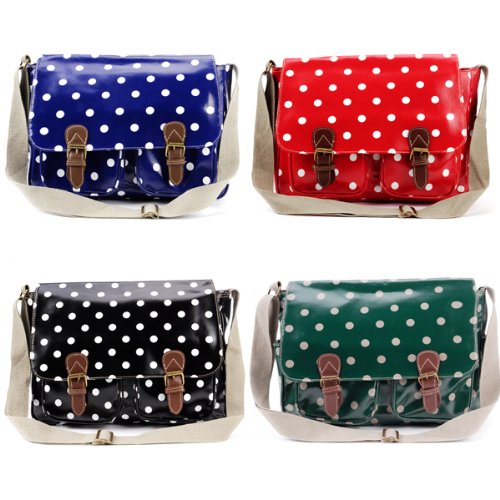 Oilcloth Polka Dots Messenger Cross Body Satchel Shoulder Bag Fit A4 Folder