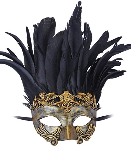 Masquerade Mask for Men Greek Roman Halloween Party Mask with Feathers