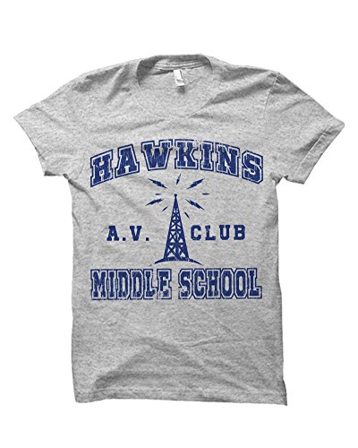 Stranger Things Hawkins Middle School AV Club Tv Series T-Shirt, Heather Grey, Large