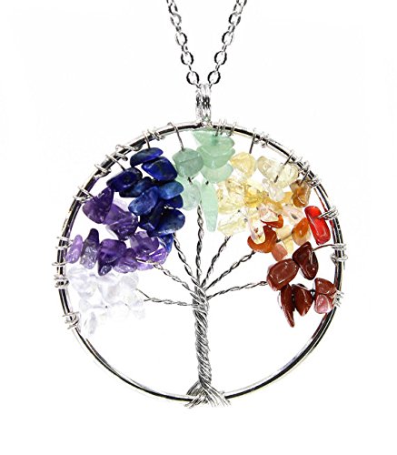 Xmas Gift Amulet Tree of Life Healing Crystal 7 Chakra Gemstone Pendant Necklace