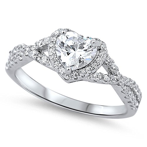 Heart Clear CZ Halo Promise Ring .925 Sterling Silver Infinity Band Sizes 4-12