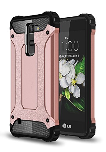 LG K8 Case, LG Escape 3 Case, LG Phoenix 2 Case, Hasting [Drop Protection] [Impact Resistant] Dustproof Dual-layer Armor Hybrid Steel Style Protective Case LG K8 / Escape 3 / Phoenix 2 (Rose Gold)