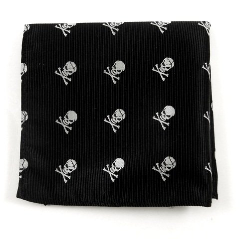 100% Woven Silk Black Skull & Crossbones Patterned Pocket Square