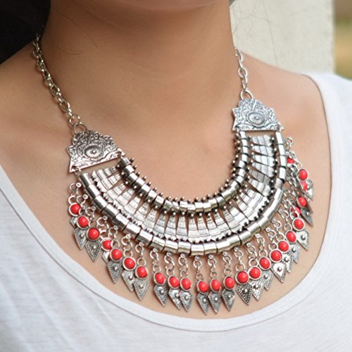 Retro Boho Tribal Tassel Collar Chain Chunky Pendant Statement Necklace