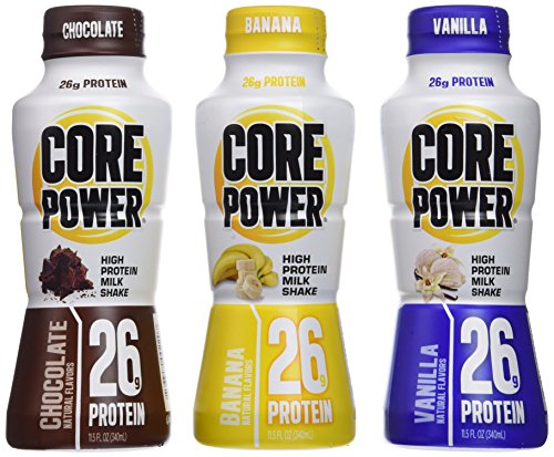Core Power 26 Gram High Energy Protein Shake Bundle: 12 Bottles in 3 Flavors: 4 Banana, 4 Chocolate, 4 Vanilla