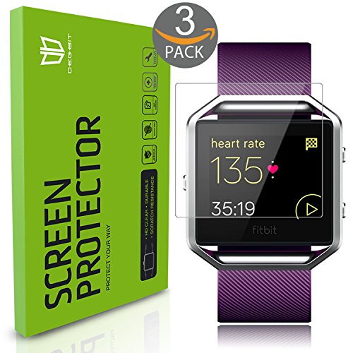 Fitbit Blaze Screen Protector [Full coverage], DEGBIT® [3-Pack] Fitbit Blaze Tempered Glass Screen Protector [0.26mm 2.5D, 9H Hardness] Ultra Clear /Anti-Scratch/Bubble-Free Shield-Lifetime Warranty