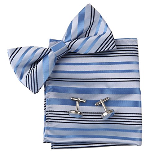 EBC1A40 Beautiful Gifts Stripes Silk Pre-tied Bow Tie Cufflinks Hanky By Epoint