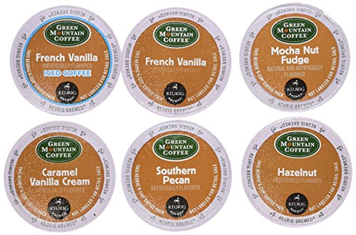 30 Count - Variety of Flavored K-cup Coffee for Keurig Brewers - Green Mountain Coffee French Vanilla, Caramel Vanilla Cream, Mocha Nut Fudge, Southern Pecan, Hazelnut, French Vanilla Iced Coffee